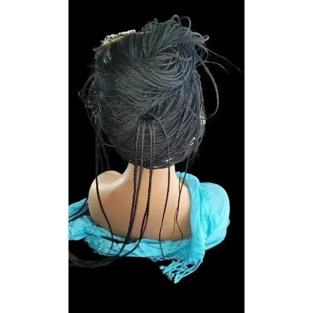 Long Jet Black Ghana Braid Wig - Handmade - Picture 10 of 16